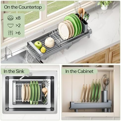 TOOLF Small Expandable Dish Drying Rack, Gray