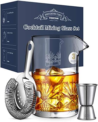Cocktail Mixing Glass, veecom 3 Piece Crystal Bartender Mixing Glass