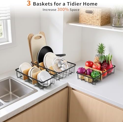 3-Pack Adjustable Lid Organizers - Large Kitchen Cabinet Organizer for