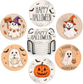 Halloween Ceramic Stone Coasters for Drinks, Set of 6, Kawaii Ghost