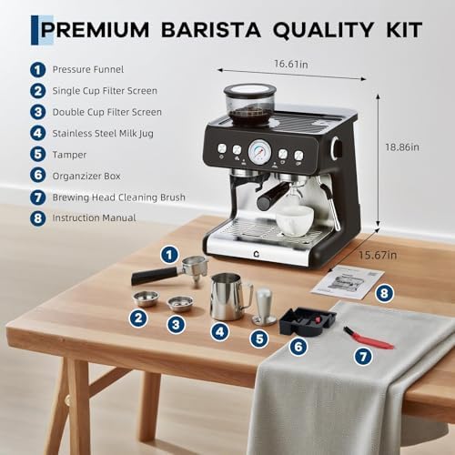 Deluxe Espresso Machine with Double Boiler, Burr Grinder