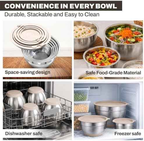 Four Flowers Stainless Steel Mixing Bowls with Lids, 11-Piece Nesting Set