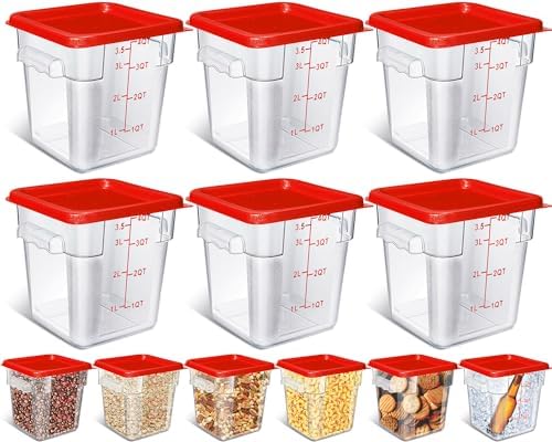 Yungyan 6 Pcs Commercial Clear Food Storage Containers 4 Qt Square