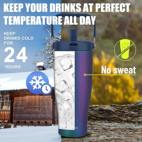 Zukro 40 oz Insulated Tumbler with Top Handle and Flip Straw, Leak