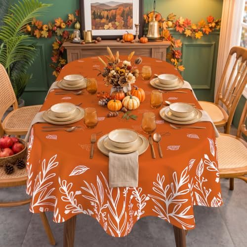 Orange Fall Tablecloth Oval 52x70 Inch, Stain Resistant Washable