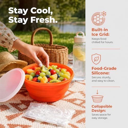 Salad Bowl, Silicone Collapsible Bowls With Lids 60oz, Salad Serving