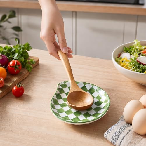 Ceramic Spoon Rest for Stove Top, Spoon Holder for Counter, Green