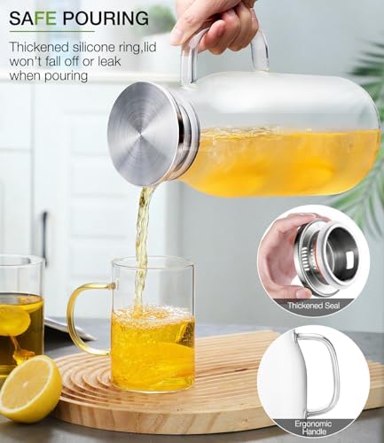 Borosilicate Glass Pitcher with Lid 2 Liter 68oz, Water Pitcher with