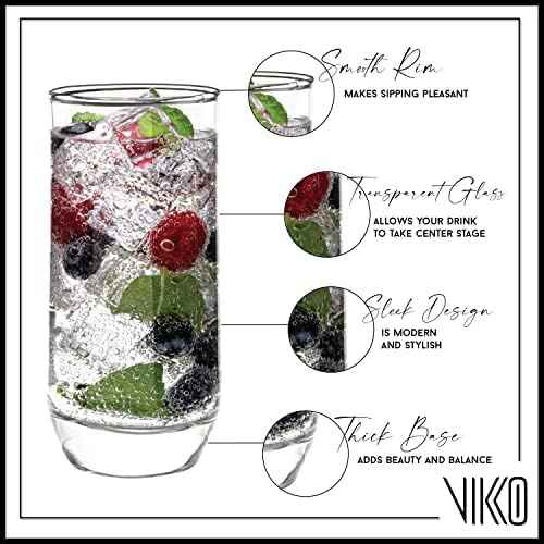 Vikko Drinking Glasses, 12 Oz Drinking Glasses Set of 6, Crystal Clear