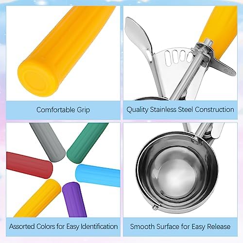 Hsei 6 Pcs Ice Cream Scoops Stainless Steel Cookie Portion Scoop with