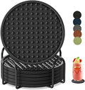 6 Pack Silicone Coasters for Drinks Rubber Coaster with Holder-Black
