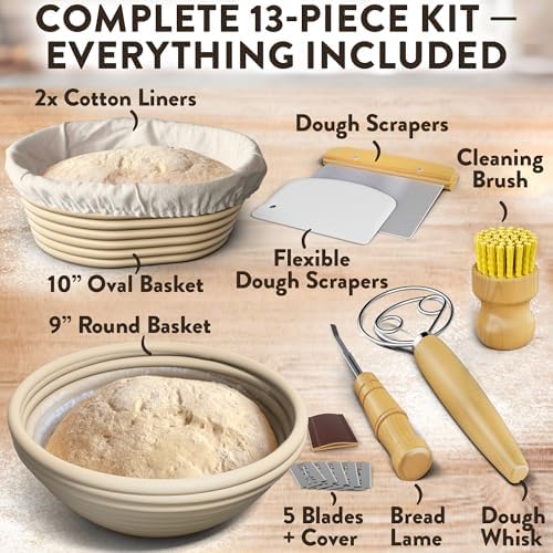 Complete Bread Proofing Baskets Set with 9 in and 10 in Banneton