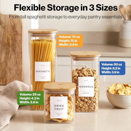Glass Pantry Storage Jars Containers with Bamboo Lids and Labels - Set