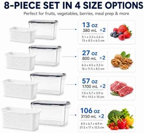 Fruit Storage Containers with Removable Colander and Lid, 8-Pcs