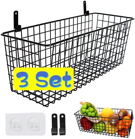 Joben Oligey 3-Set Extra-Large Hanging Wall Baskets, Black