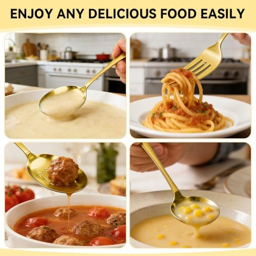 Artcochan 12 PCS Gold Serving Utensils, Stainless Steel Set Includes