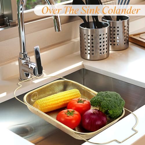 LemonRoad Gold Over the Sink Colander with Expandable Handles and