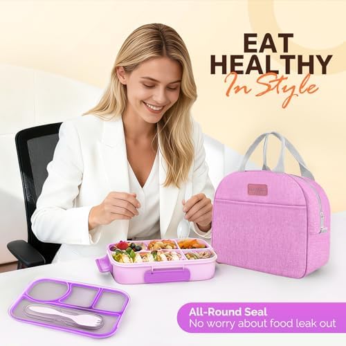 EASYFUN Bento Lunch Box, 4-Compartment, Purple
