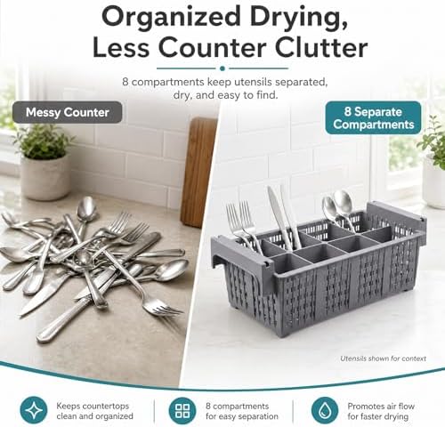 8 Compartment Plastic Silverware Drying Basket, Commercial Dish Rack