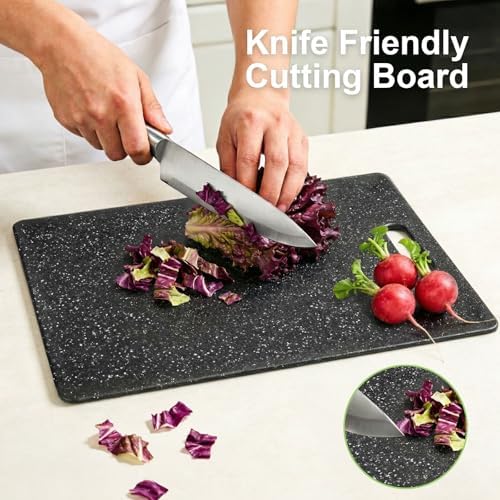 Cutting Board for Kitchen Set of 3 Portable Plastic Non-slip Cutting Boards Mats BPA-Free Reversible Chopping Board for Meat,Vegetables, and Fruits Dishwasher Safe,Easy Grip Handle,Multi Sizes (Black)