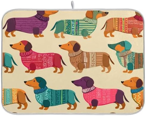 OTVEE Cute Dog Art Dish Drying Mat for Kitchen Counter Absorbent Heat