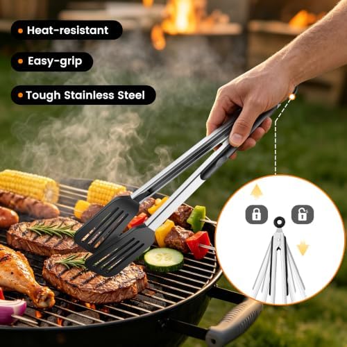 Silicone Spatula Set, 4-Piece, 12" Grill Tongs