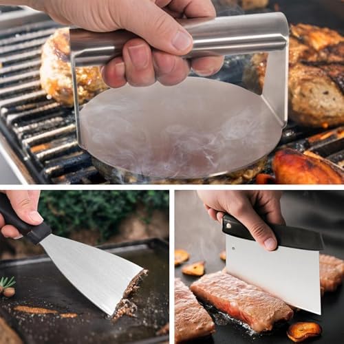 Heavy Duty Stainless Steel Spatula Set - Griddle Scraper & Press