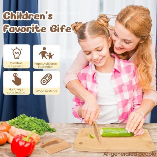 LUOLAO Wooden Kids Safe Knife and Toddler Baking Set, 6 PCS