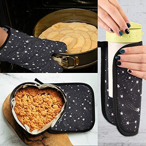 QMXO Galaxy Constellations Stars Oven Mitts Quilted Cotton Lining