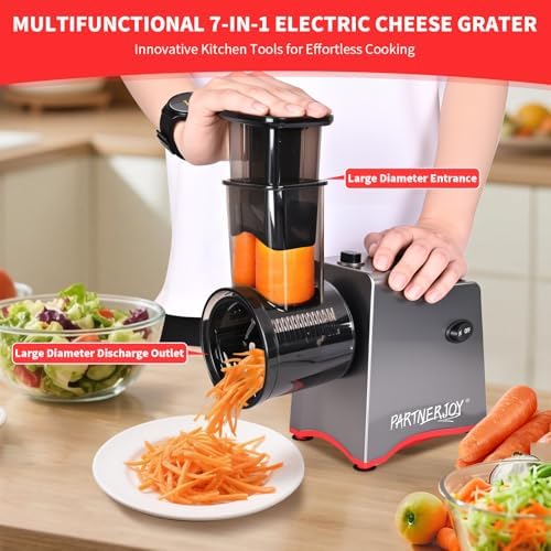Electric Cheese Grater 250W, 7-in-1 Salad Maker & Vegetable Slicer