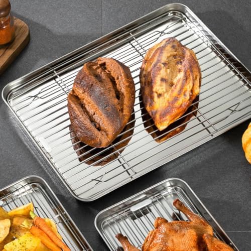 2 Sets Baking Sheet with Cooling Rack Stainless Steel Cookie Pan