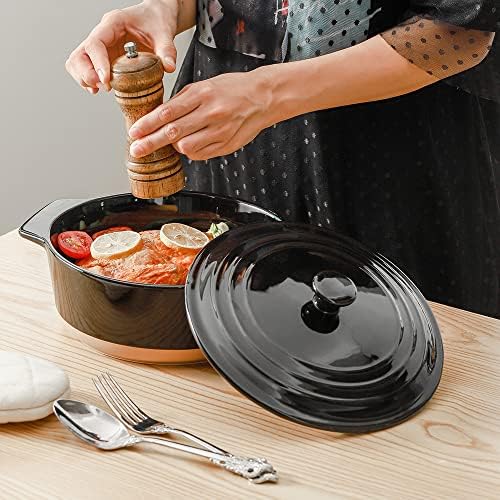 HVH Ceramic Casserole Dish with Lid Oven Safe, 2 Quart Round Casserole