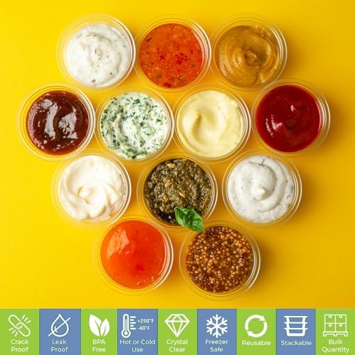 Plastic Portion Cups with Lids [2 oz, 50 Sets] Disposable, Leak-Proof