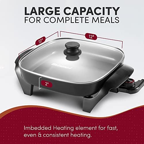 Elite Gourmet 12" CeralastTM PFAS-Free Ceramic Electric Skillet, 1200W