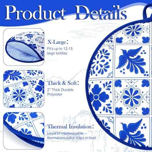 Honeydak 2 Pcs 12 Inch Tortilla Warmer Pouch,Blue