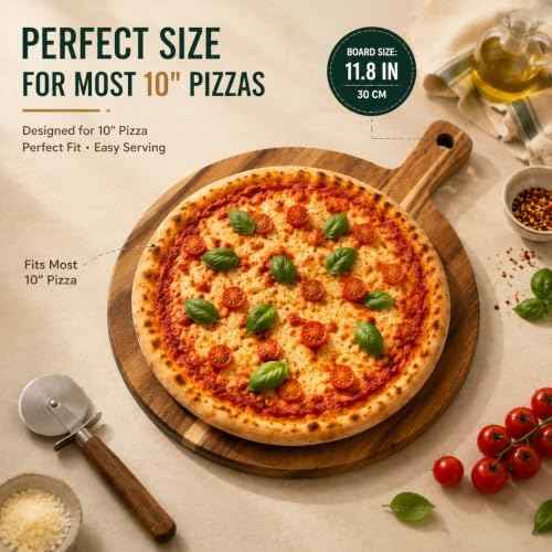 Acacia Wood Cutting Boards with Handle Set of 2, Charcuterie Boards for Cheese, Pizza, Bread, Steak & Appetizers, Round & Rectangle Decorative Serving Boards