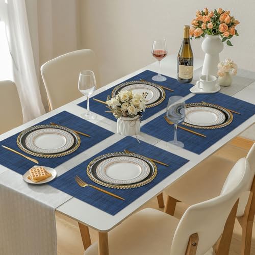 Vinyl Placemats Set of 4, PVC Woven Washable Non-Slip Table Mats, Heat
