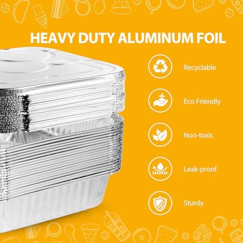 8"x8" Disposable Aluminum Foil Pans with lid - 20 Pack Square Baking