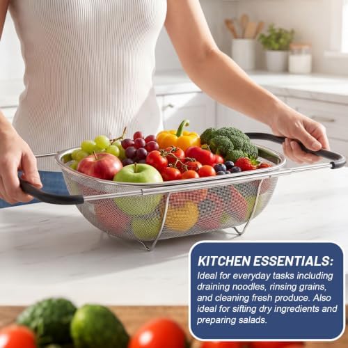 Stainless Steel Over the Sink Colander with Sink Drain Protector, Fine