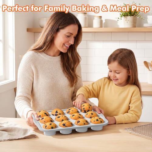 2 Pcs Silicone Muffin Pans for Baking, Foldable Molds, White
