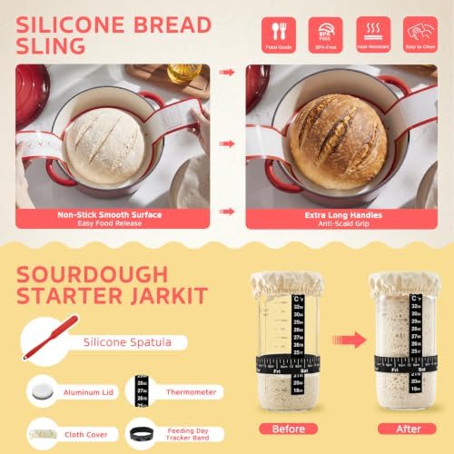 Sourdough Starter Kit with 6.5 QT Enamel Cast Iron Pot
