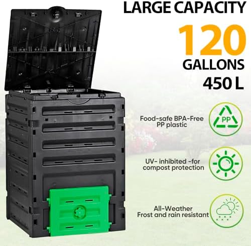 SUPER DEAL 120 Gallon Outdoor Compost Bin, Black