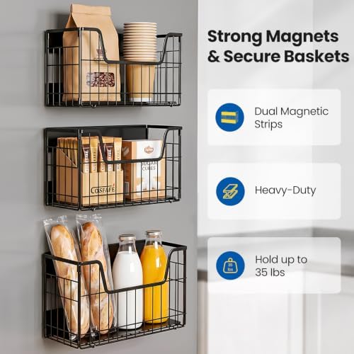 3 Pack Magnetic Fridge Shelves, Metal Fruit and Vegetable Basket