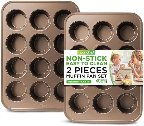NutriChef 2-Piece Nonstick Muffin Pan Set - Carbon Steel Cupcake