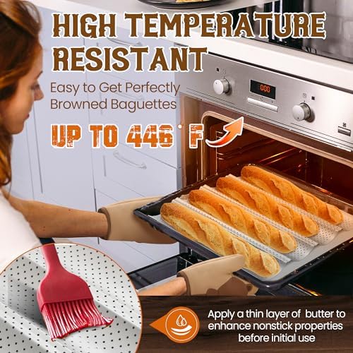 Pavsrmy Baguette Bread Pan, Premium Nonstick Perforated Baguette Pan