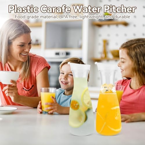 32OZ Plastic Water Carafe Pitcher, Shatterproof Clear Airtight Drink
