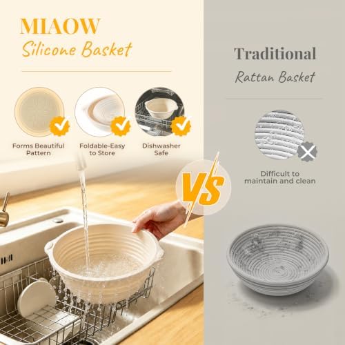 MIAOW Sourdough Starter Kit, Silicone Banneton Bread Proofing Basket