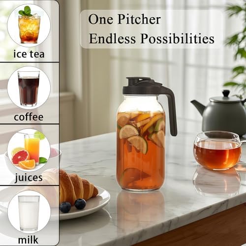 64oz Glass Pitcher Carafes With Handle and Lid, 2 Quart Mason Jar