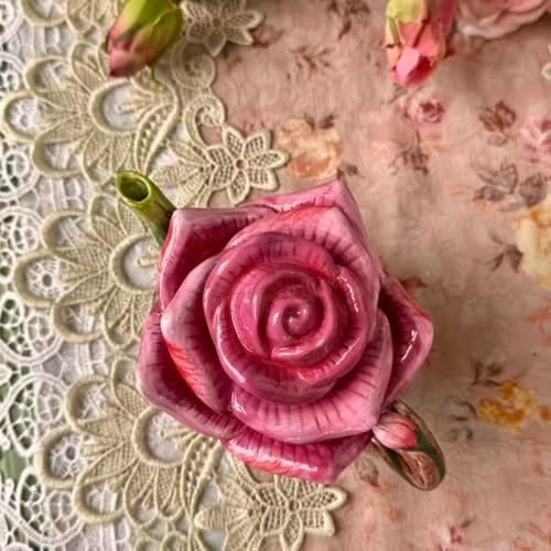 Ceramic Rose Tea Pot Set, 3D Hand-painted Rose Red Flower Cup and