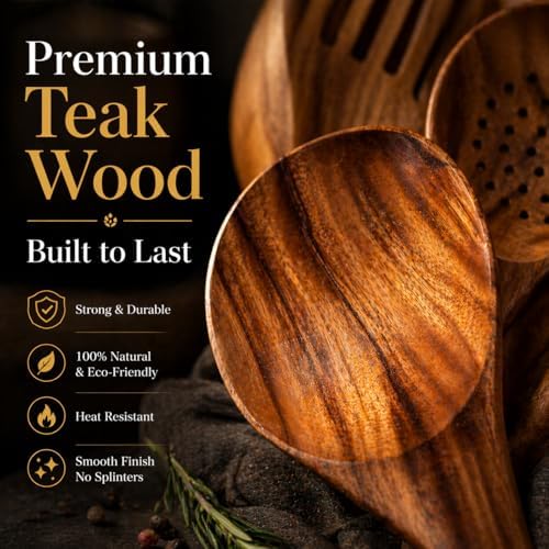 Personalized 9-Piece Wooden Spoon Set with Spoon Rest – Natural Teak